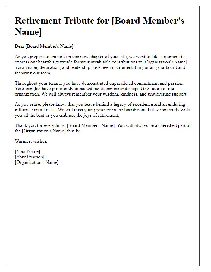 Letter template of retirement tribute for a respected board member