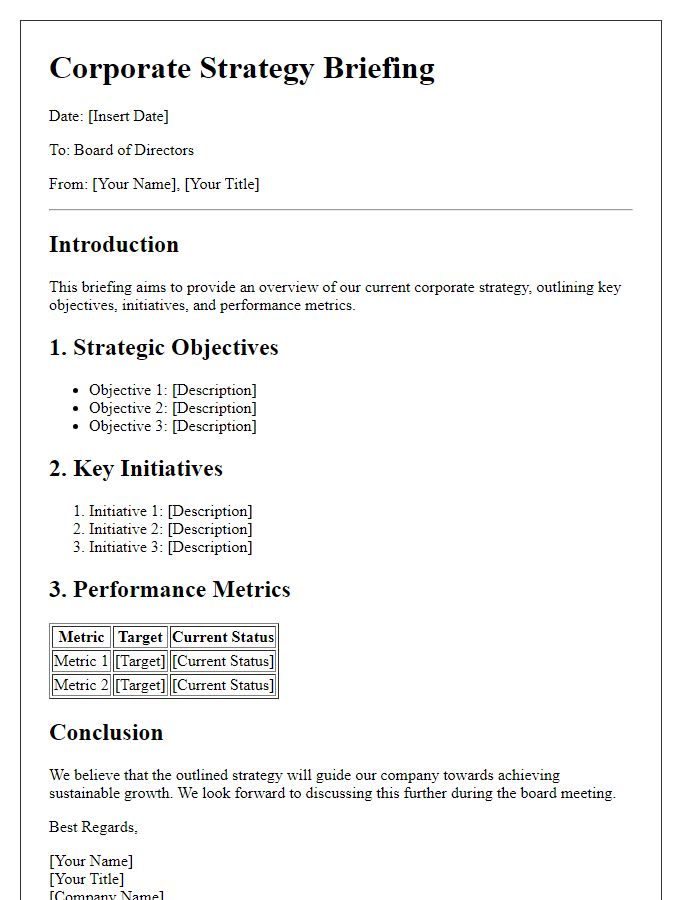 Letter template of corporate strategy briefing for board directors