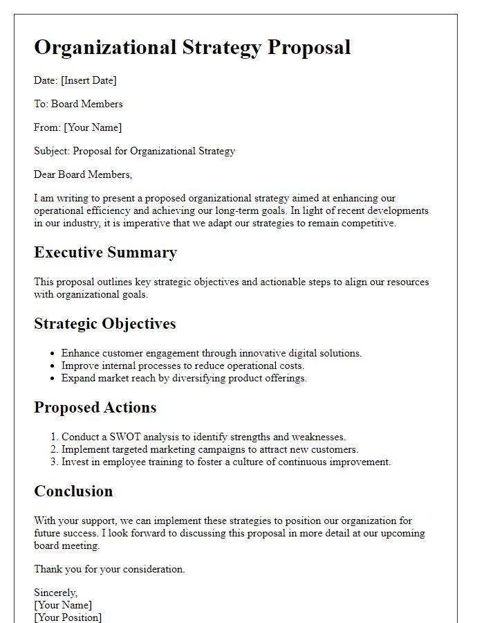 Letter template of organizational strategy proposal for board members