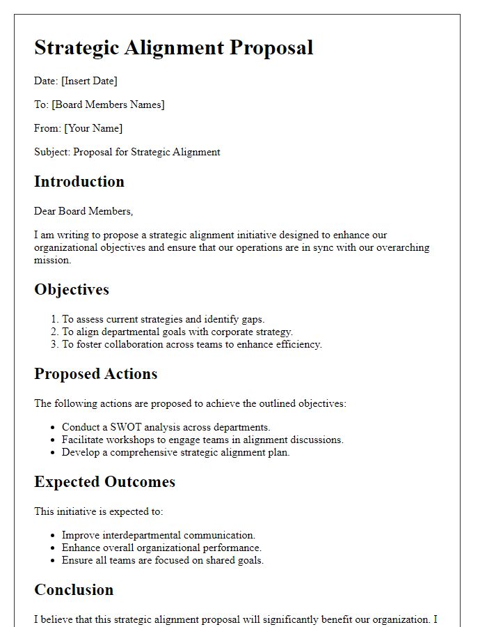 Letter template of strategic alignment proposal for board members