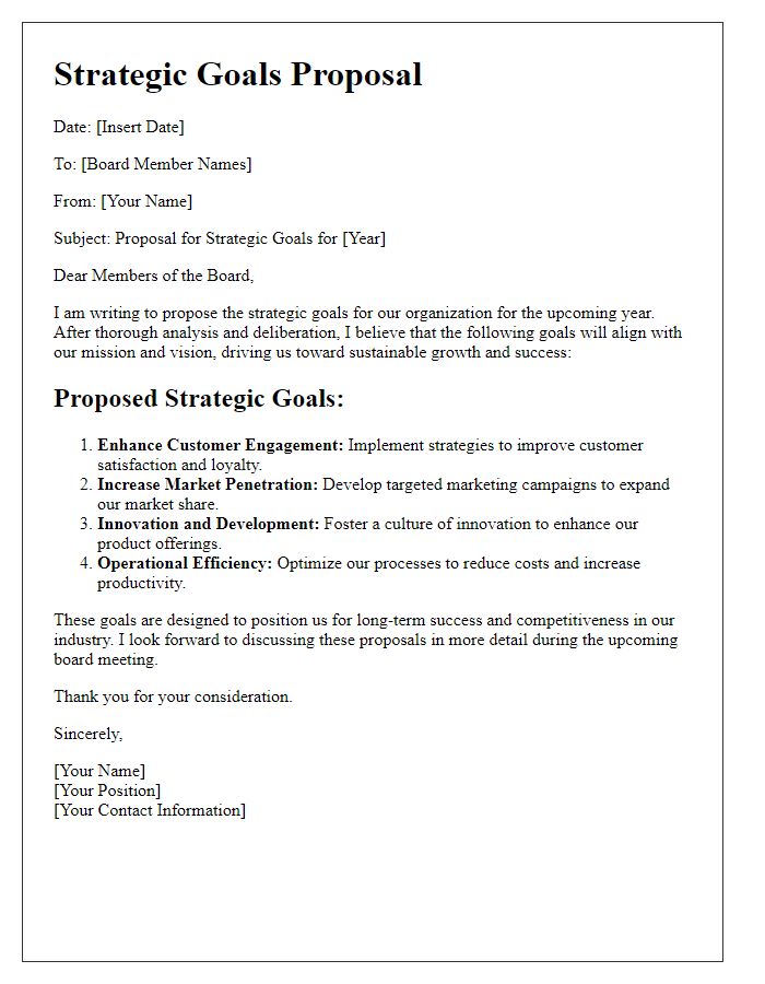 Letter template of strategic goals proposal for board meeting