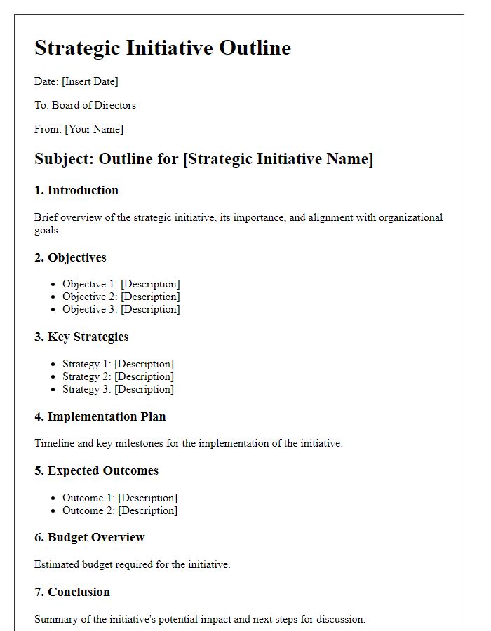 Letter template of strategic initiative outline for board directors