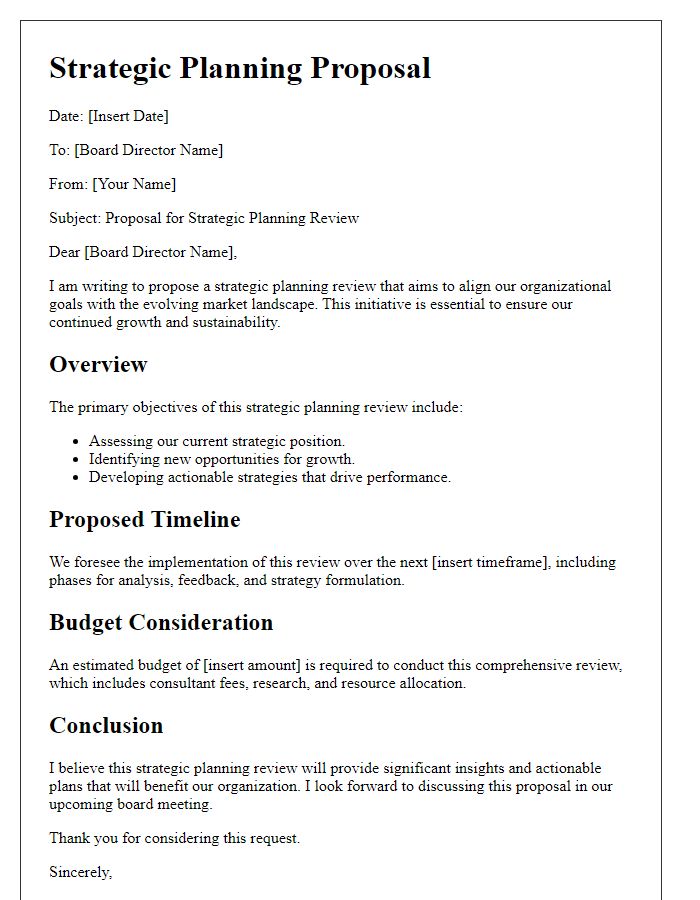 Letter template of strategic planning proposal for board director review