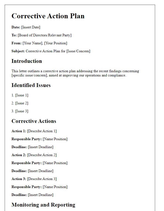 Letter template of board director corrective action plan