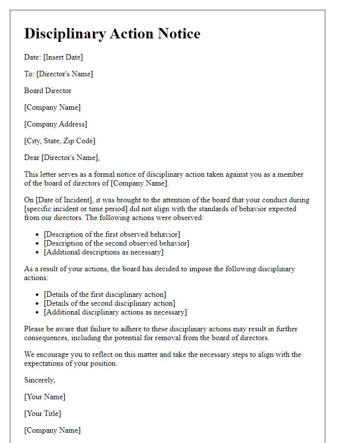 Letter template of disciplinary action notice for board director