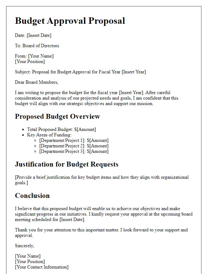 Letter template of budget approval proposal for board directors