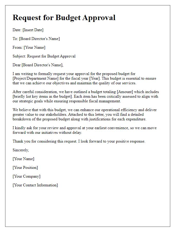 Letter template of request for board director budget approval