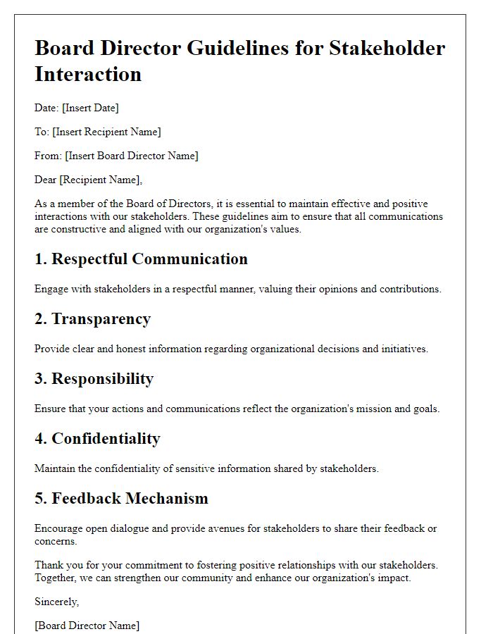 Letter template of Board Director Guidelines for Stakeholder Interaction