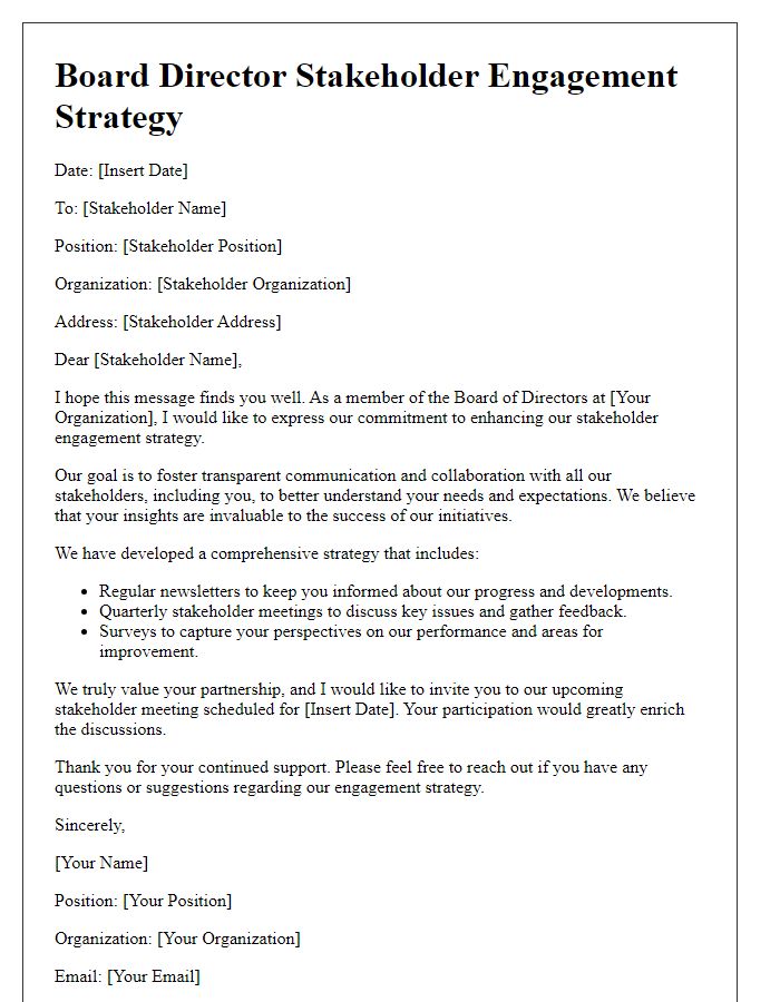 Letter template of Board Director Stakeholder Engagement Strategy