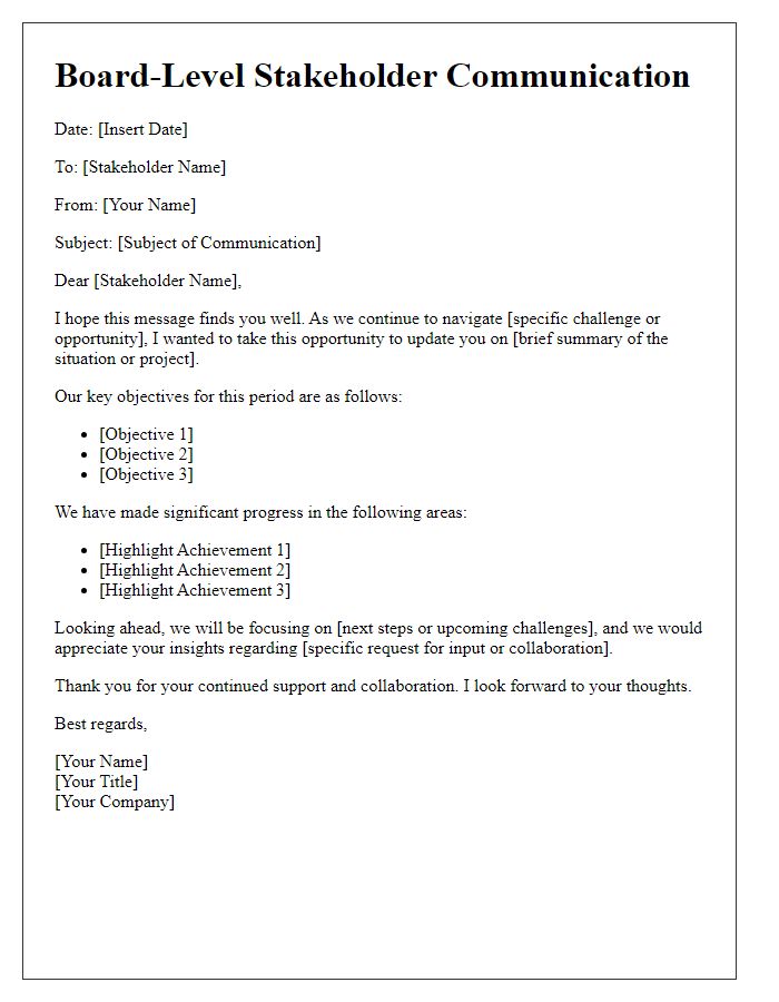 Letter template of Board-Level Stakeholder Communication