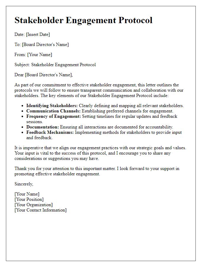 Letter template of Stakeholder Engagement Protocol for Board Directors