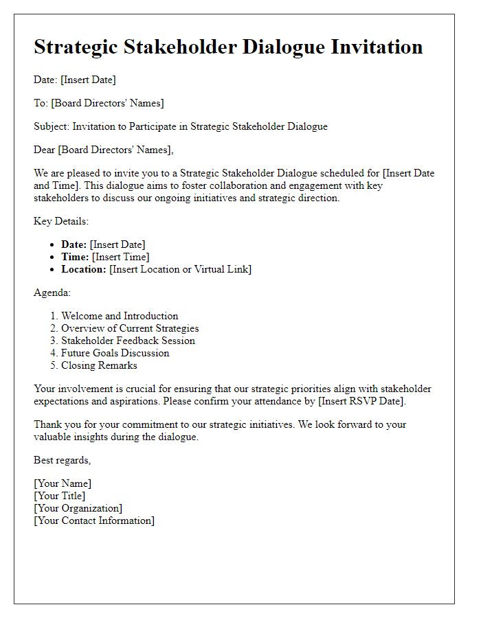 Letter template of Strategic Stakeholder Dialogues for Board Directors