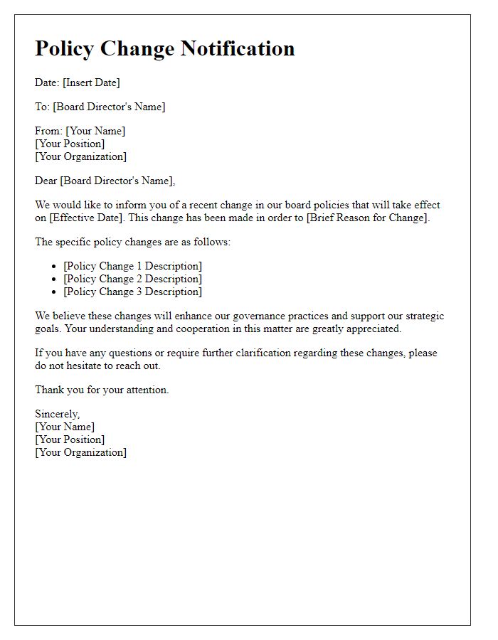 Letter template of board director policy change notification