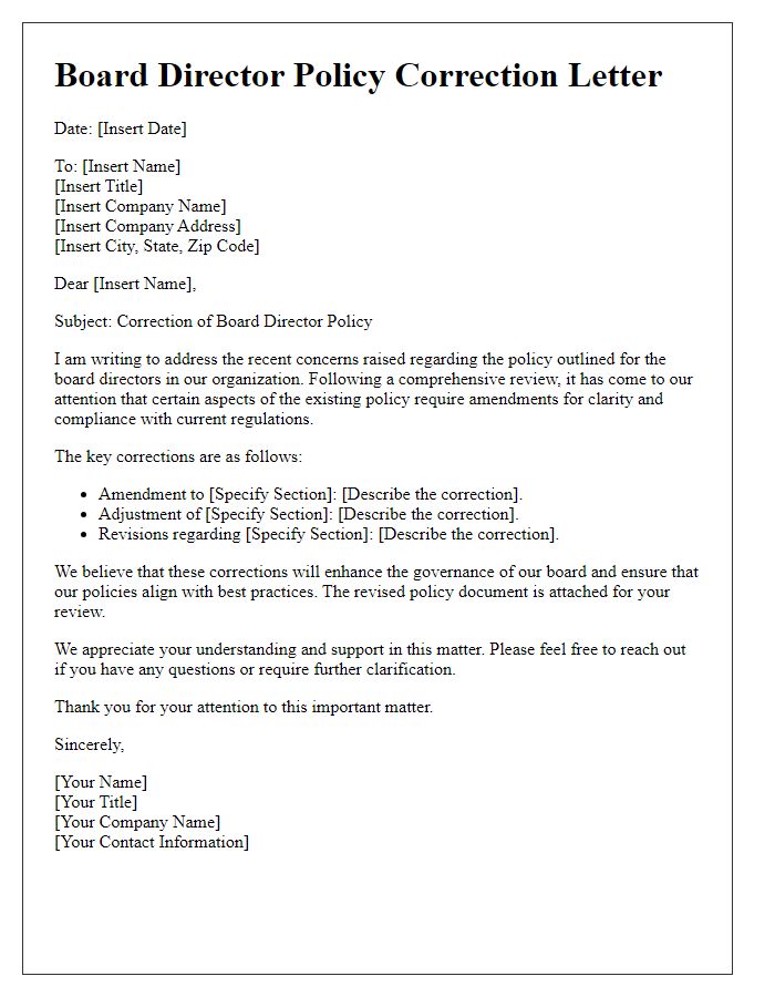 Letter template of board director policy correction letter