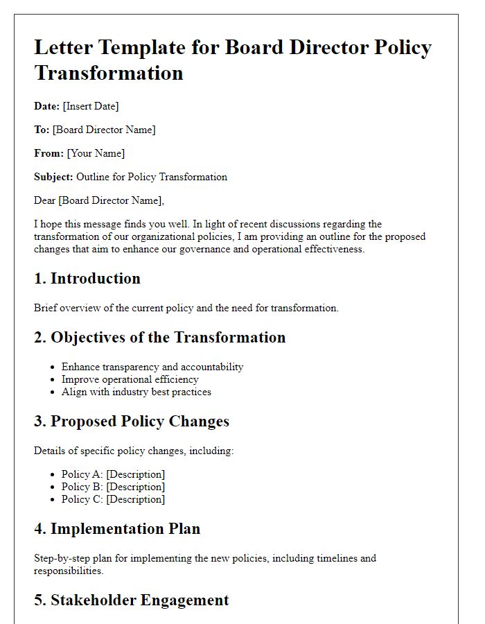 Letter template of board director policy transformation outline