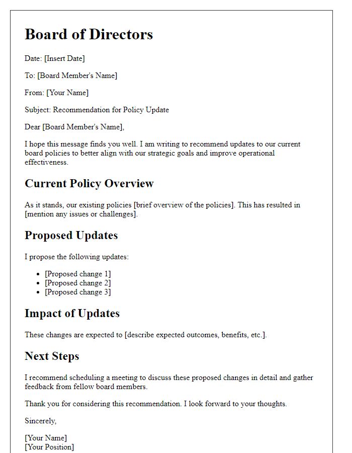 Letter template of board director policy update recommendation