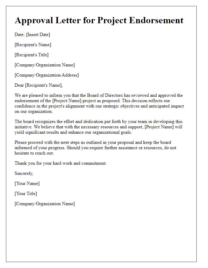 Letter template of approval for board director project endorsement.