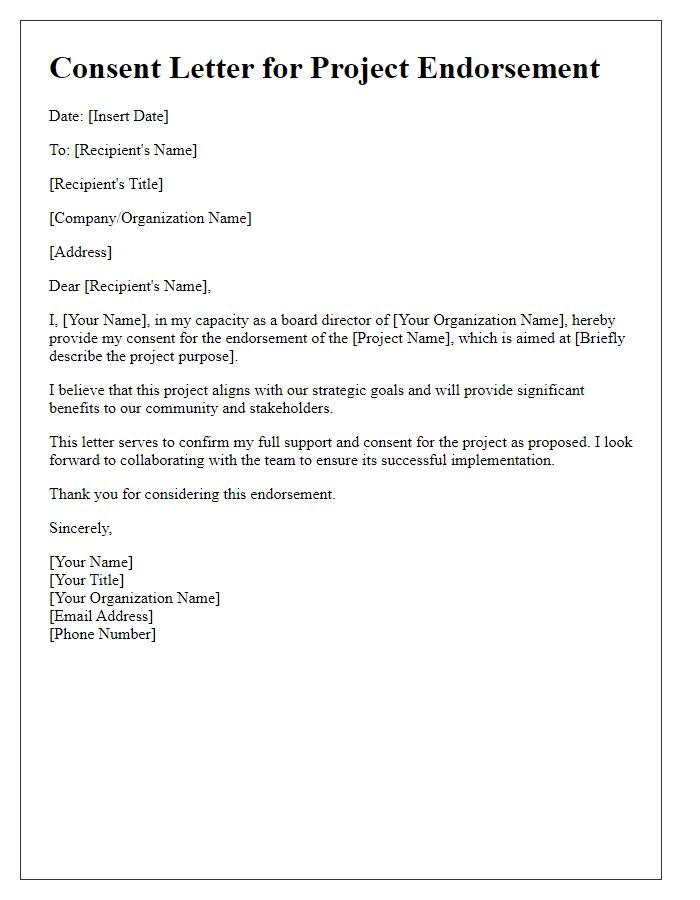 Letter template of consent for board director project endorsement.