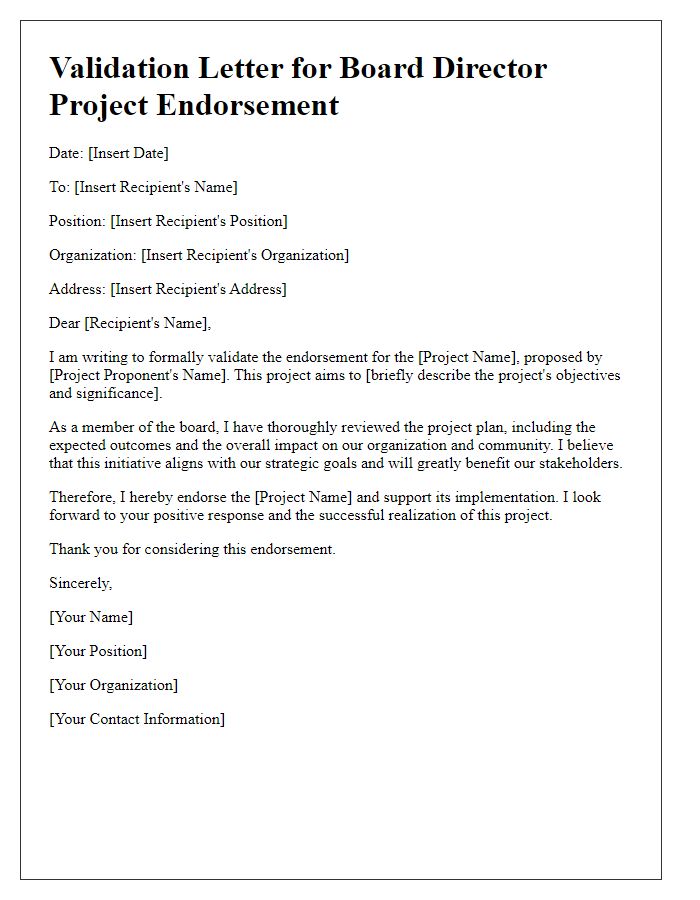 Letter template of validation for board director project endorsement.