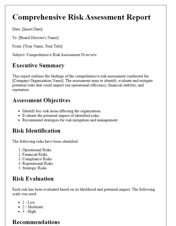 Letter template of comprehensive risk assessment for board director.