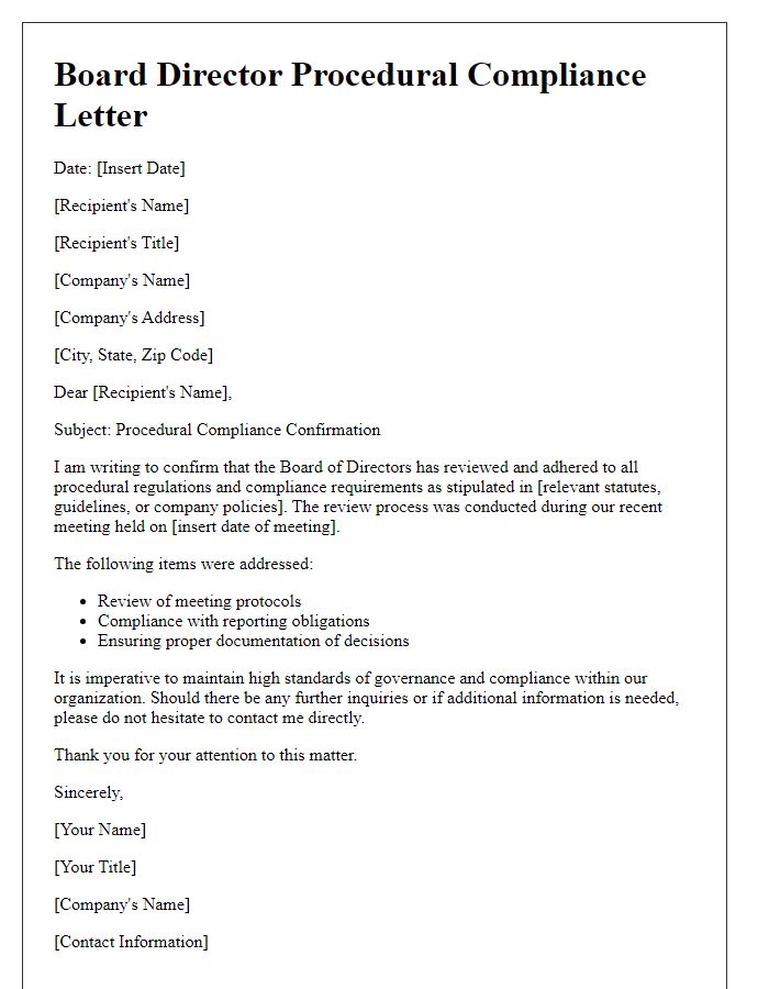 Letter template of board director procedural compliance letter