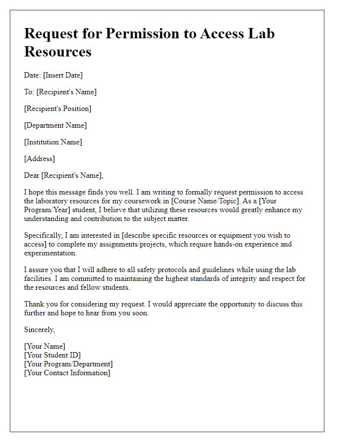 Letter template of appeal for permission to access lab resources for coursework.