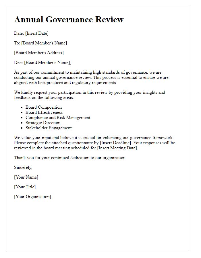 Letter template of annual governance review for board members