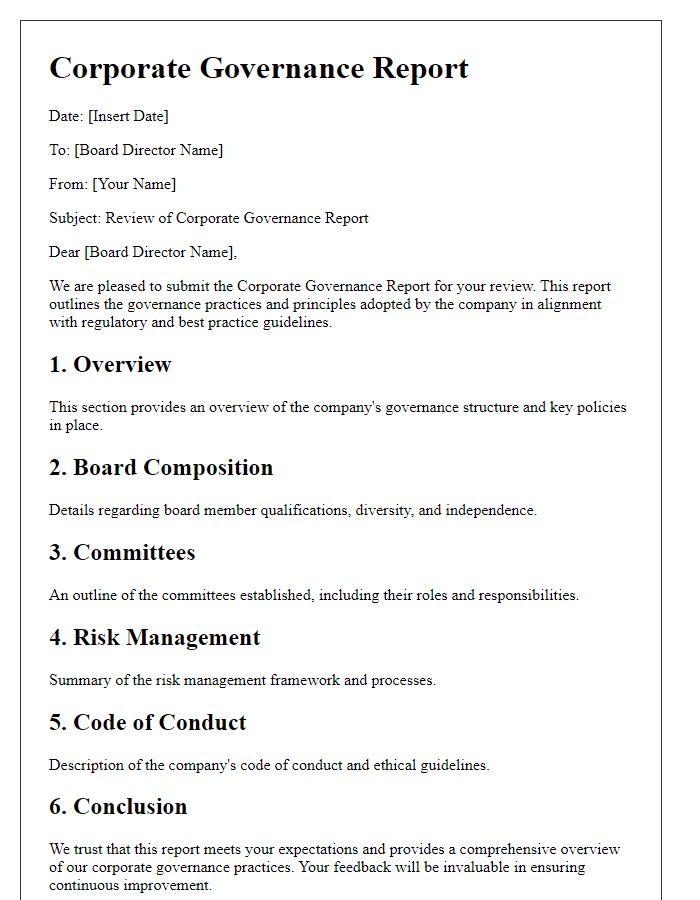 Letter template of corporate governance report for board director review