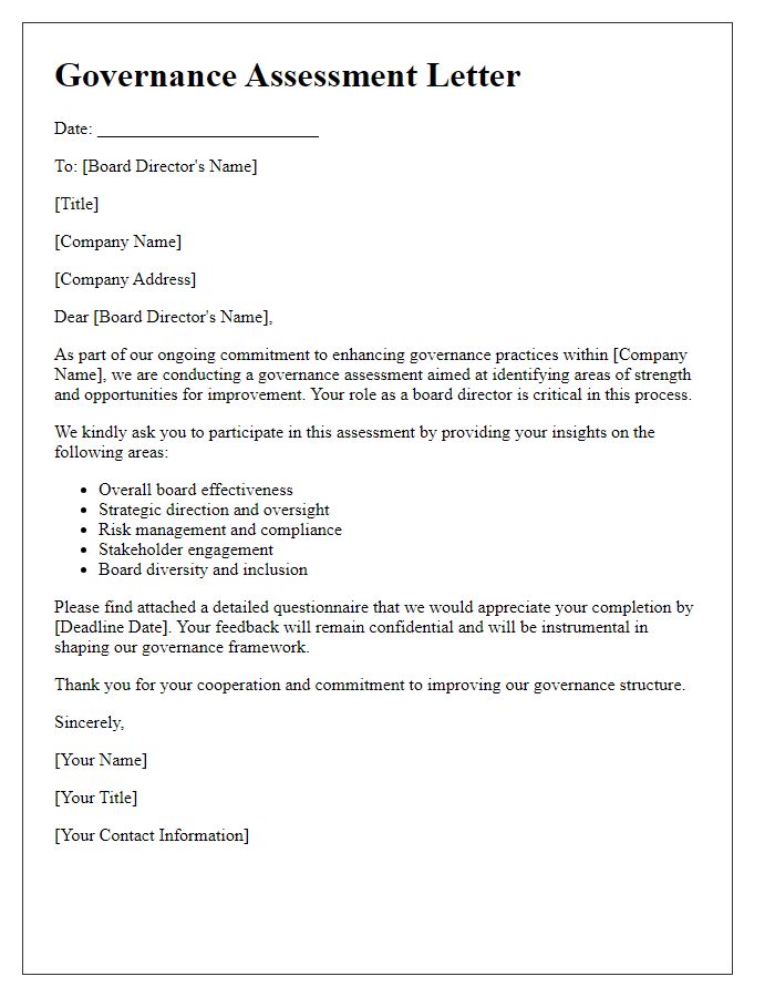 Letter template of governance assessment for board directors