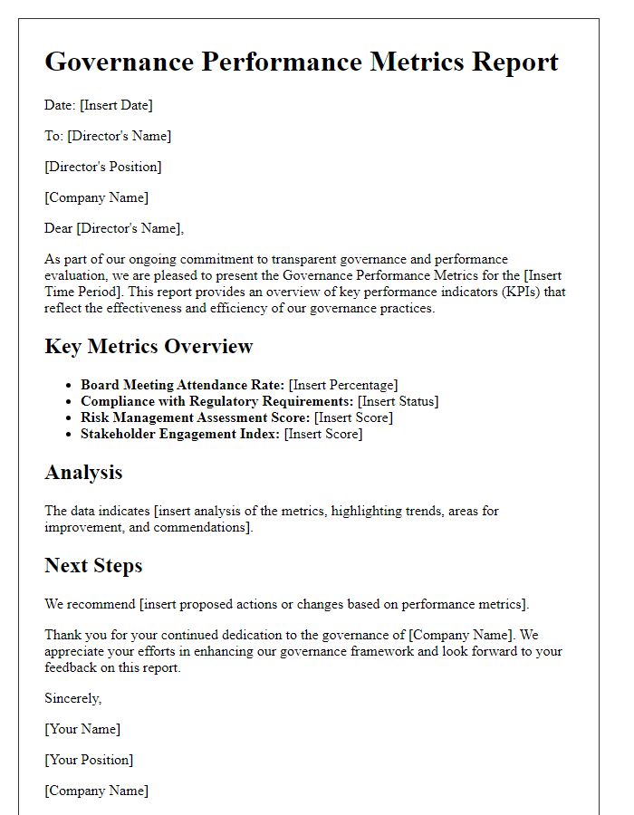 Letter template of governance performance metrics for directors