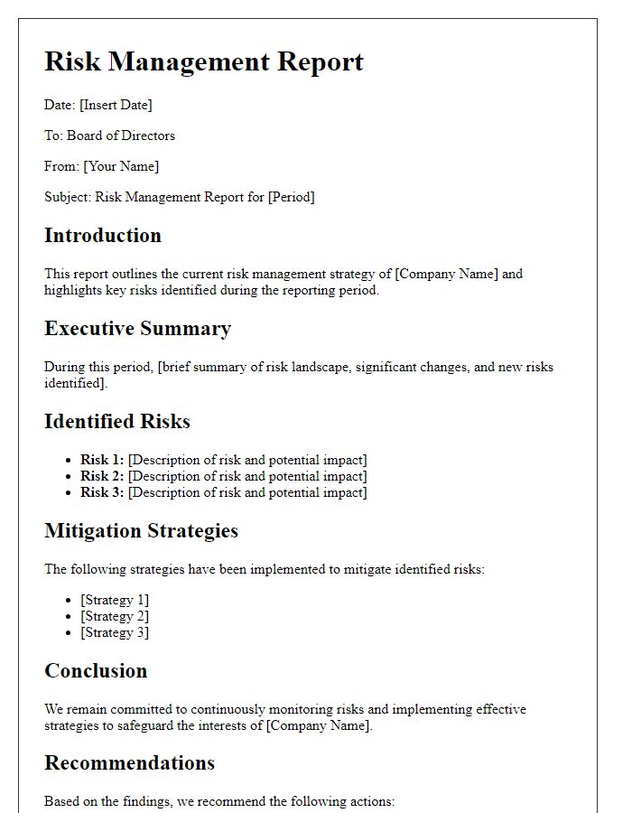 Letter template of risk management report for board of directors