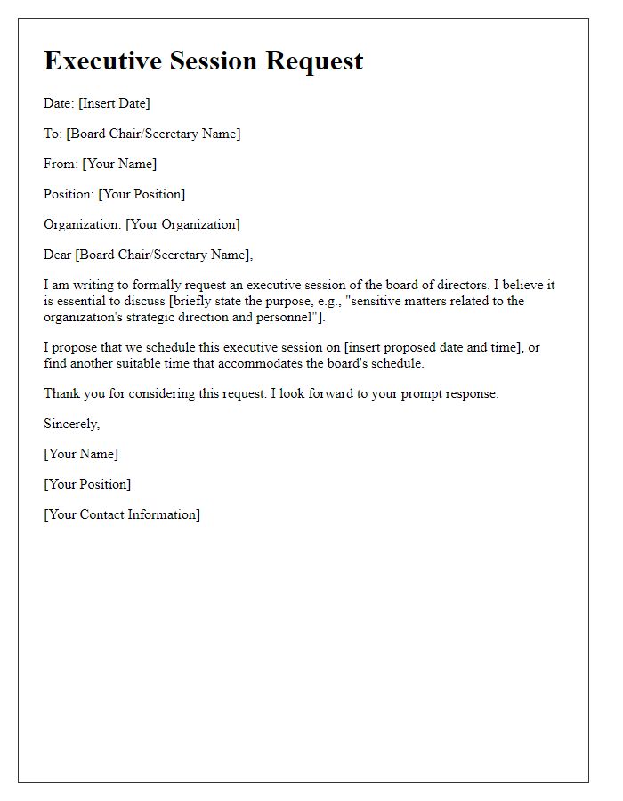 Letter template of board director executive session request