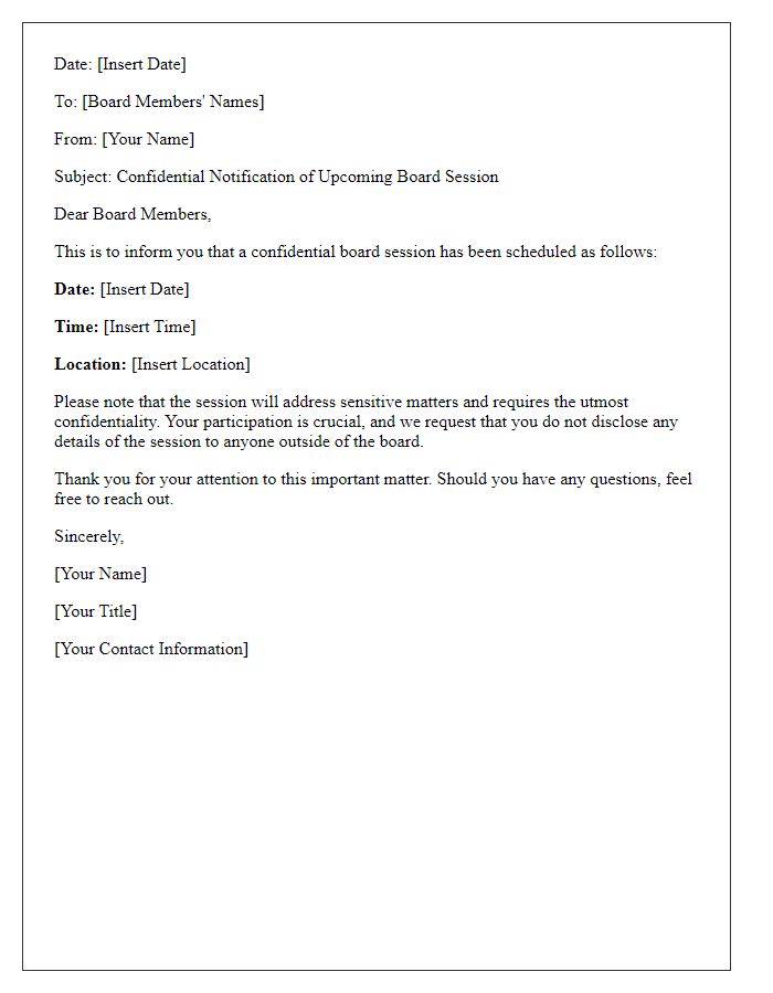 Letter template of confidential board session notification