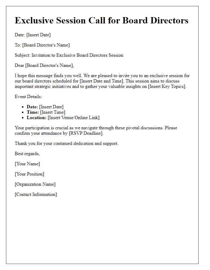 Letter template of exclusive session call for board directors