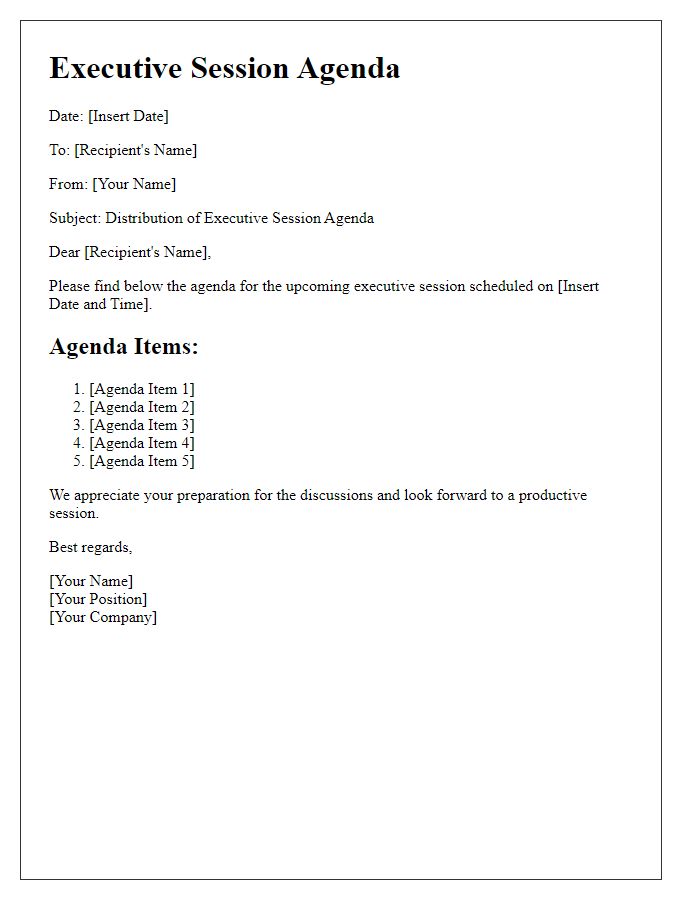 Letter template of executive session agenda distribution