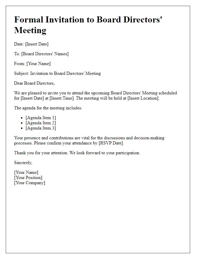 Letter template of formal invitation to board directors' meeting