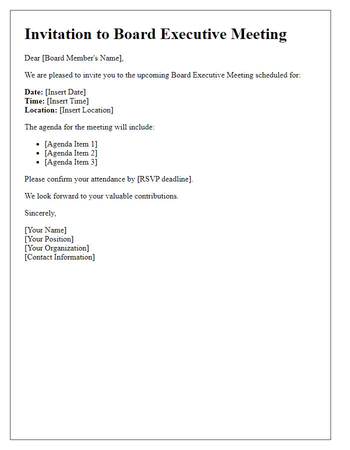 Letter template of invitation for board executive meeting