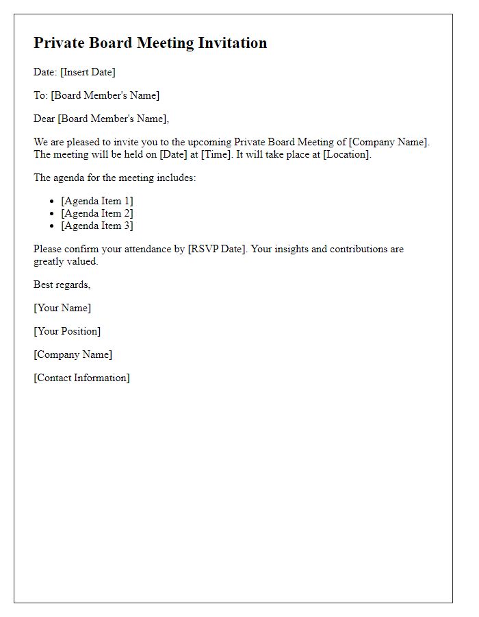 Letter template of private board meeting invitation