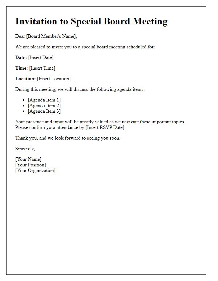 Letter template of special board meeting invite