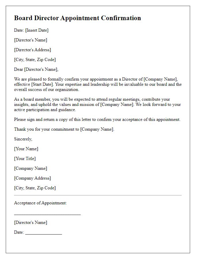 Letter template of board director appointment confirmation.