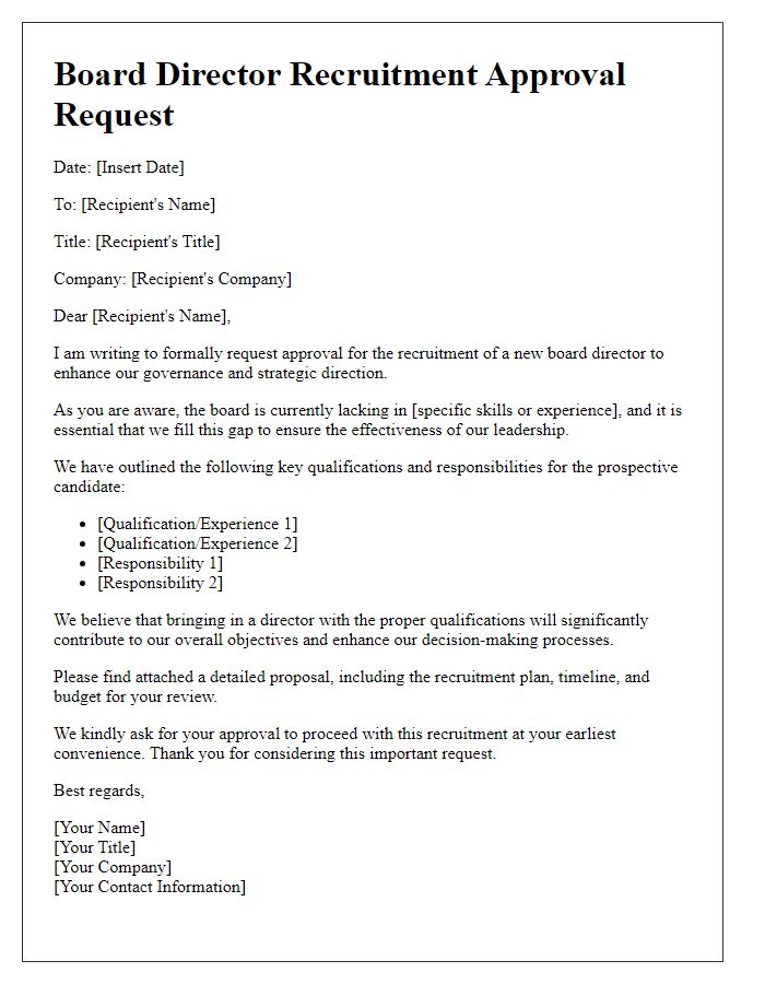 Letter template of board director recruitment approval request.