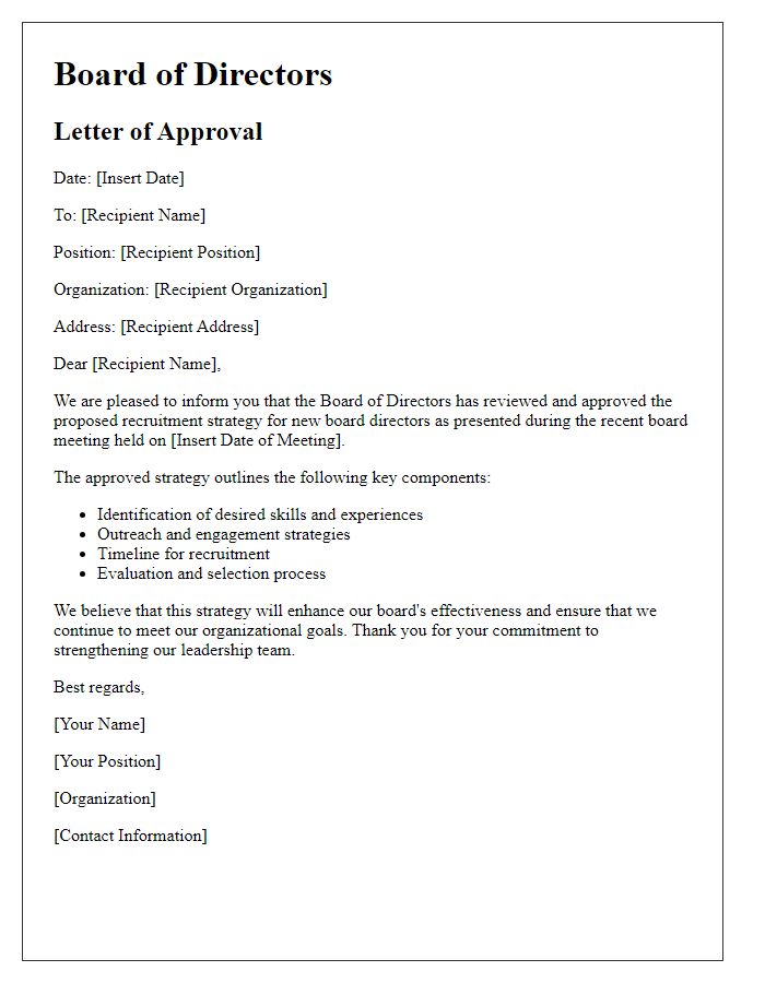 Letter template of board director recruitment strategy approval.