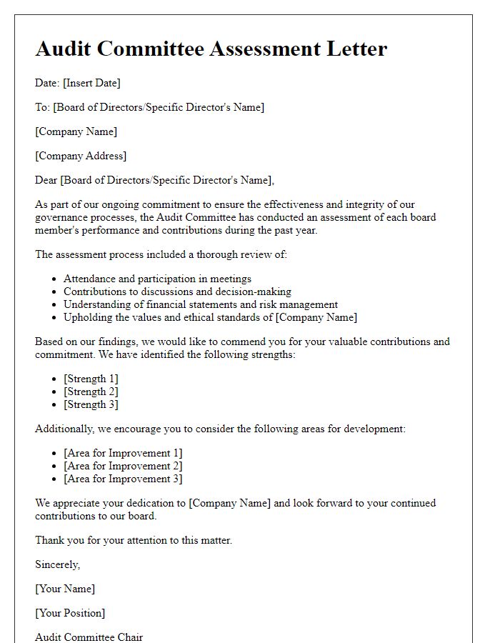 Letter template of audit committee assessment for board directors