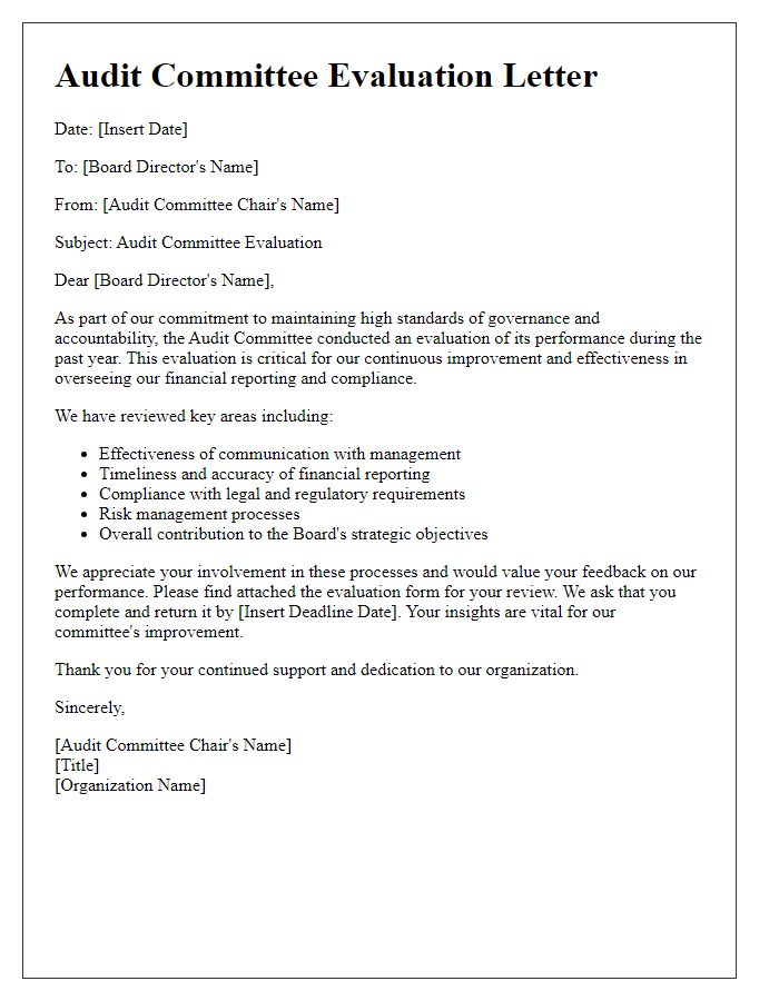 Letter template of audit committee evaluation for board director distribution