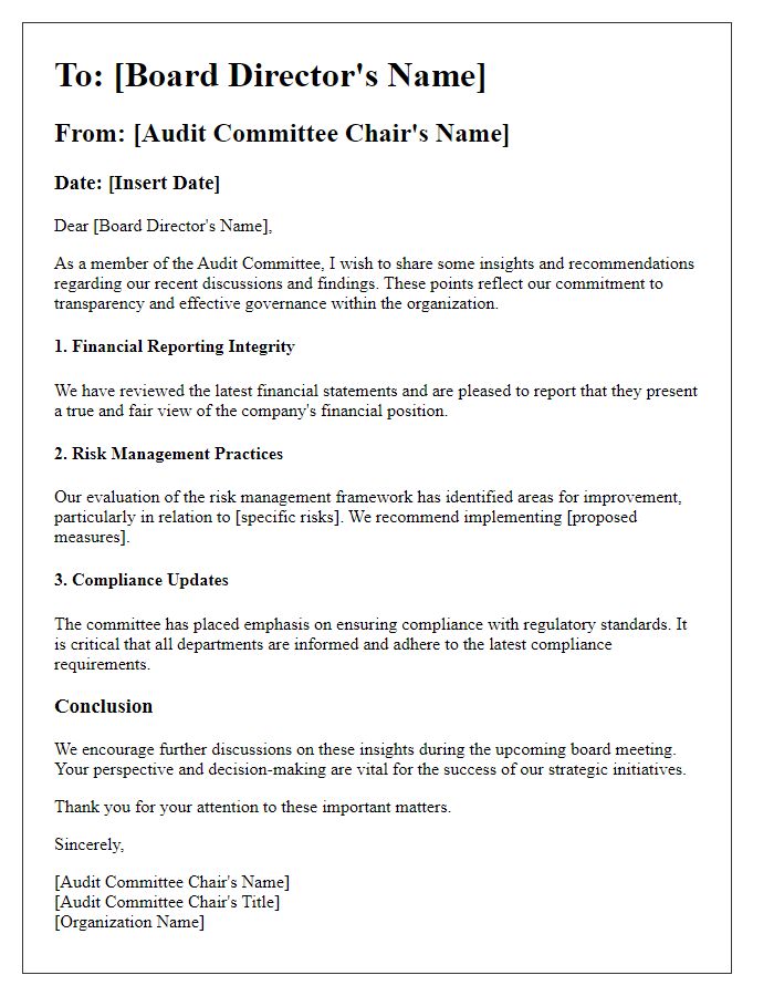 Letter template of audit committee insights for board director consideration