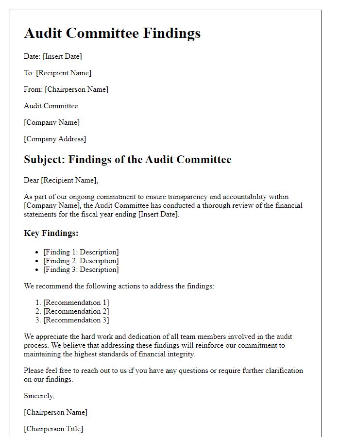 Letter template of board director audit committee findings