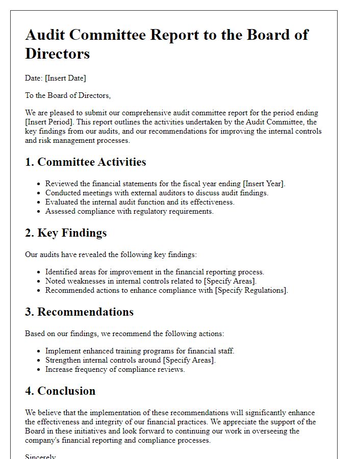 Letter template of comprehensive audit committee report for directors