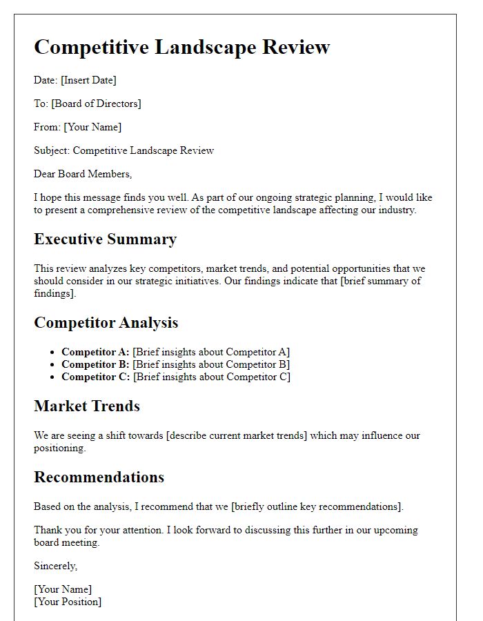 Letter template of board director competitive landscape review.