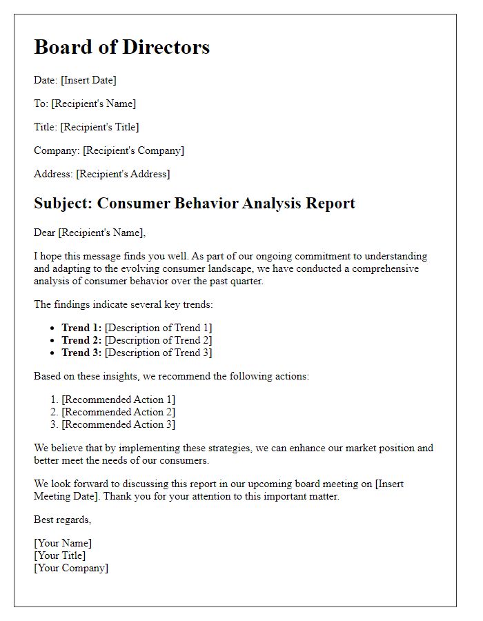 Letter template of board director consumer behavior analysis.