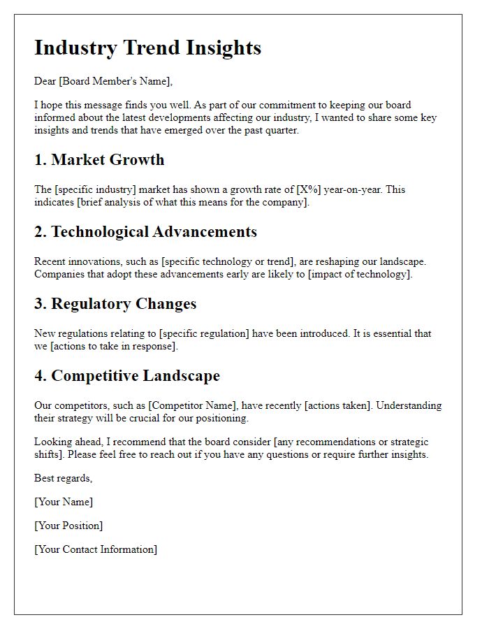 Letter template of board director industry trend insights.